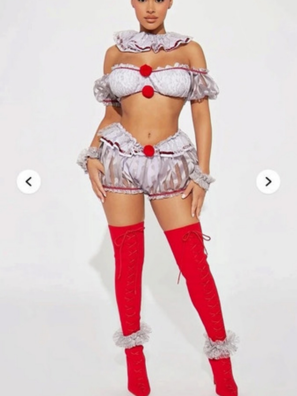 Fashion Nova Sexy Killer Clown 6 Piece Costume Set Red & White